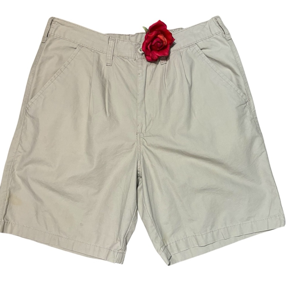 VTG Khaki Wrangler Pleated Cotton Shorts Side Elastic Slash Pockets 32 EUC